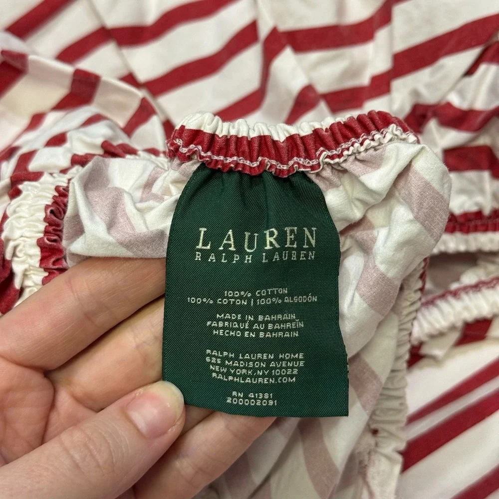 Lauren Ralph Lauren Vintage Twin Sheet Set Red White Stripe 100% Cotton 3pc